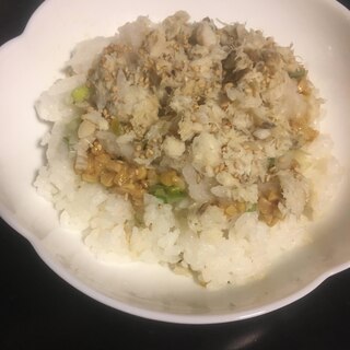 ほぐし鯖、大根おろし、ネギひきわり納豆ご飯